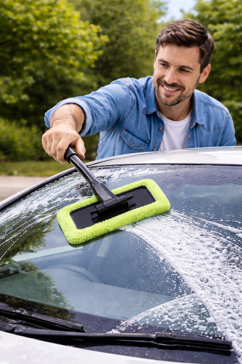 Selfanic Windshield Cleaner Tool with Microfiber Cloth | Car Glass Cleaning Wiper |  Windshield Cleaning Brush | 38 cm